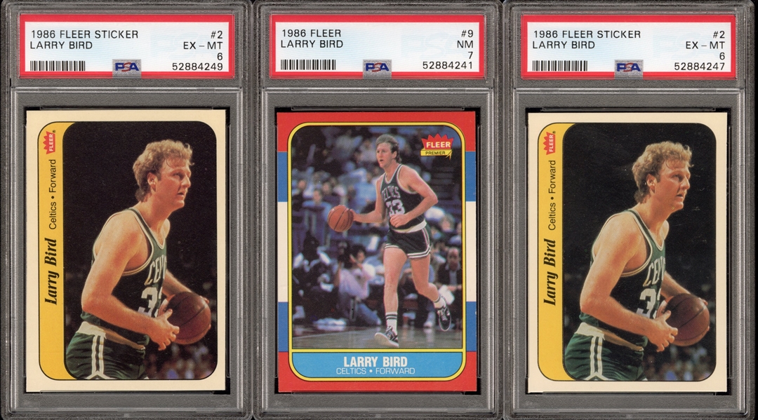 (3) 1986-87 Fleer Larry Bird Cards:  PSA 7 and (2) PSA 6