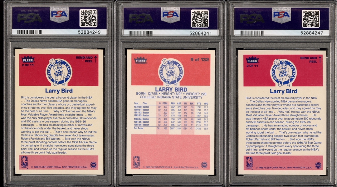 (3) 1986-87 Fleer Larry Bird Cards:  PSA 7 and (2) PSA 6