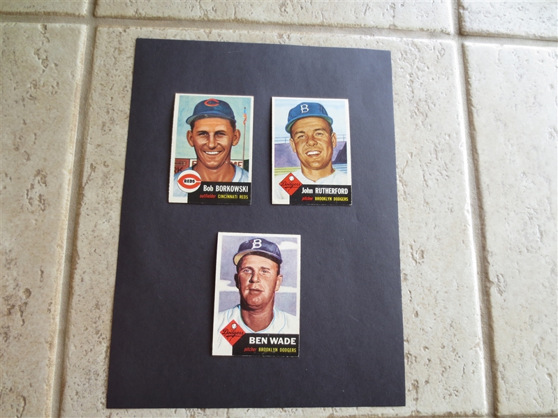 (3) 1953 Topps Baseball Cards in nice condition: Wade, Borkowski, Rutherford