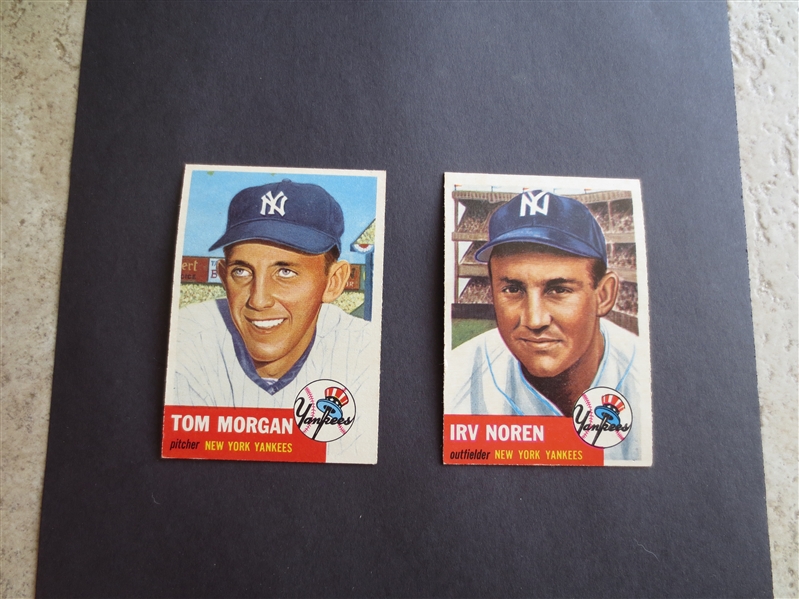 (2) 1953 Topps New York Yankees Baseball Cards in very nice condition: Morgan and Noren