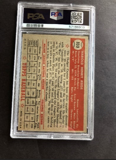 1952 Topps Pee Wee Reese PSA 7 near mint baseball card #333 Hall of Famer
