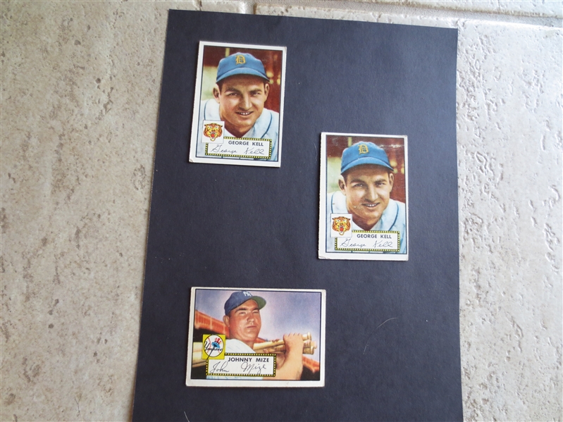 (3) 1952 Topps Johnny Mize and George Kell baseball cards in affordable condition  HOFers!