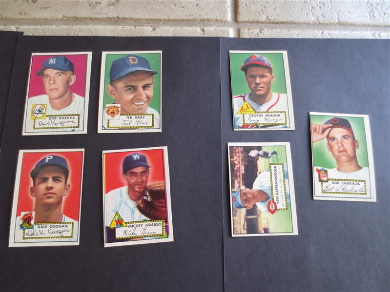 (7) 1952 Topps Baseball Cards in Beautiful Condition but off center including Bob Kuzava all between #1-#250