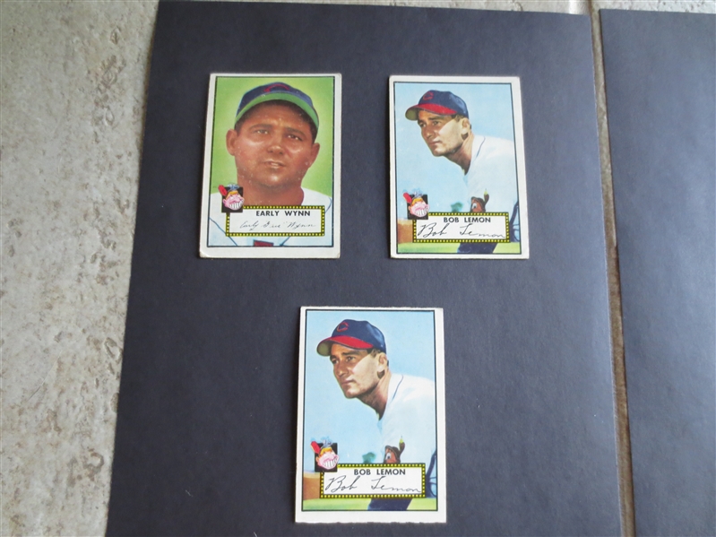 (3) 1952 Topps Hall of Famer Baseball Cards in affordable condition:  (2) Bob Lemon; Early Wynn