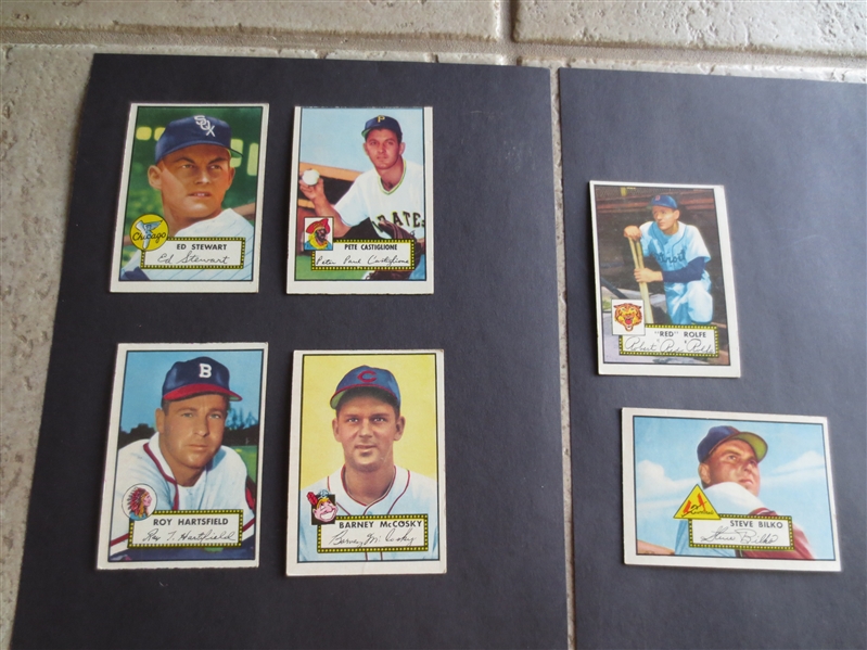 (6) 1952 Topps Baseball Cards #251-310 in nice condition with Red Rolfe