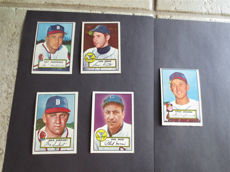 (5) 1952 Topps Baseball Cards in assorted condition including Phil Masi #251-#310
