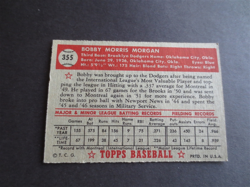 1952 Topps Bobby Morgan High Number #355 baseball card in beautiful condition