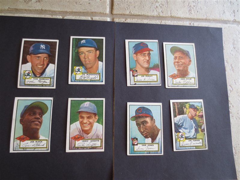 (8) 1952 Topps High Number #311-#407 Baseball Cards including Lavagetto, Black, and McDougald