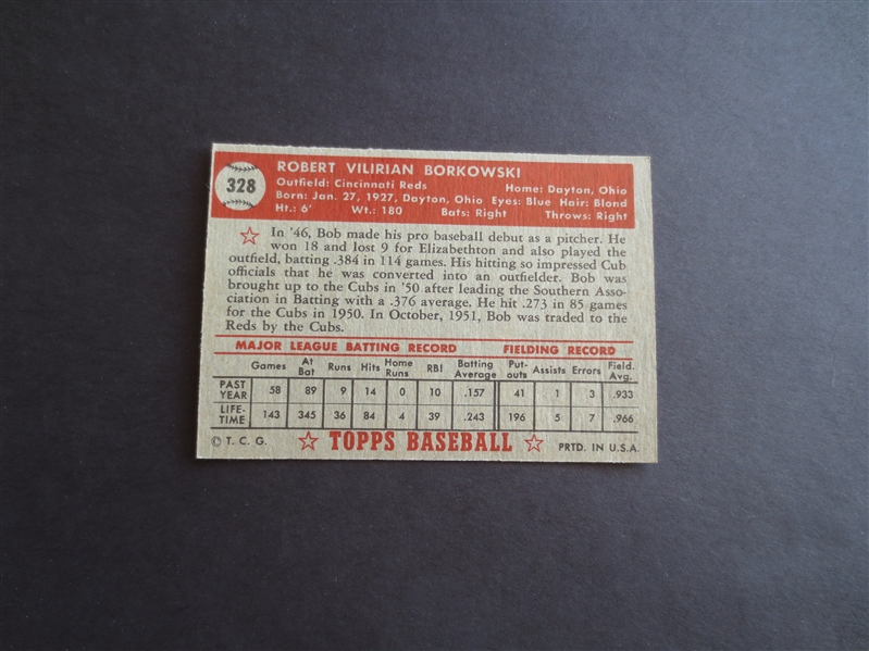 1952 Topps Bob Borkowski High Number #328 Baseball Card in great shape!