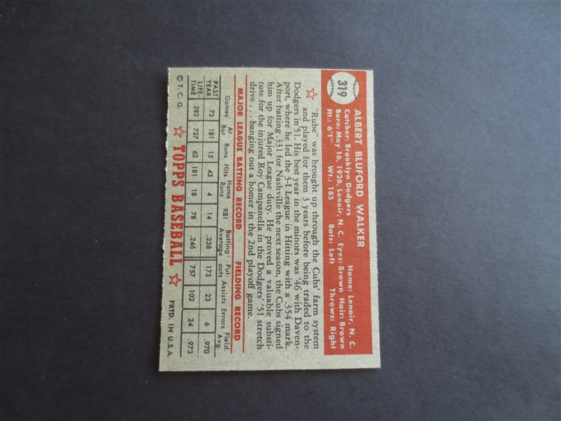 1952 Topps Al Walker High Number #319 Baseball Card in super shape!