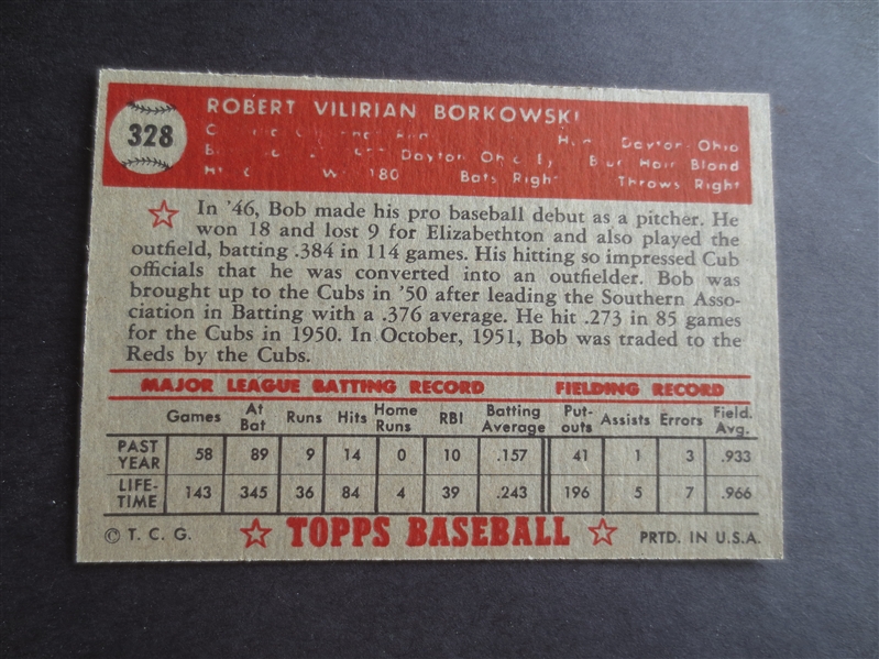 1952 Topps Bob Borkowski High Number #328 Baseball Card in Great Condition          75