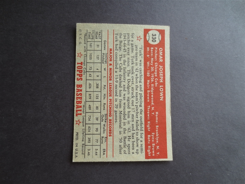 1952 Topps Turk Lown High Number #330 baseball card in very nice condition              7