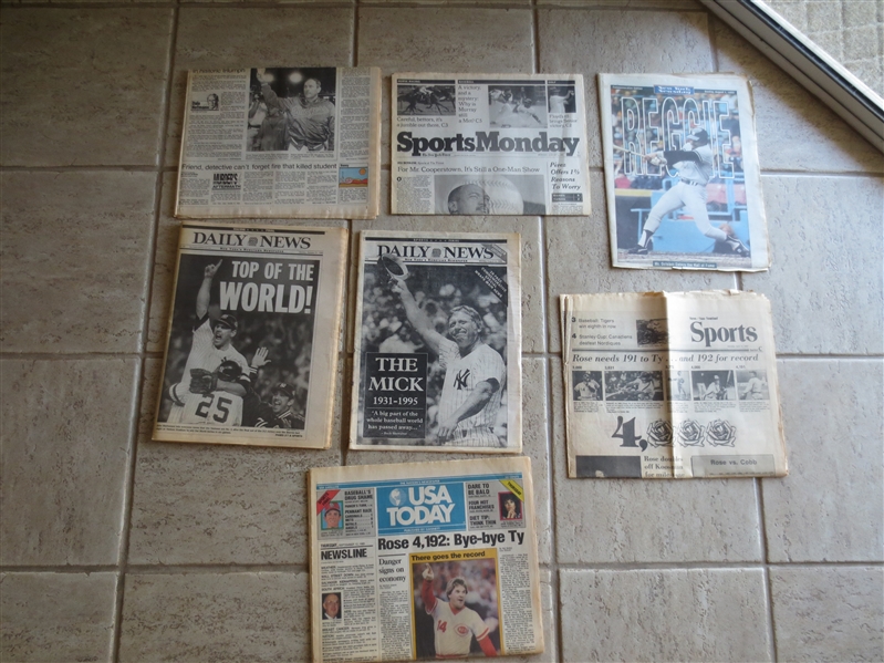 (7) different Newspapers of Baseball Hall of Famers honoring special events: Mickey Mantle, Reggie Jackson, Pete Rose, and Nolan Ryan