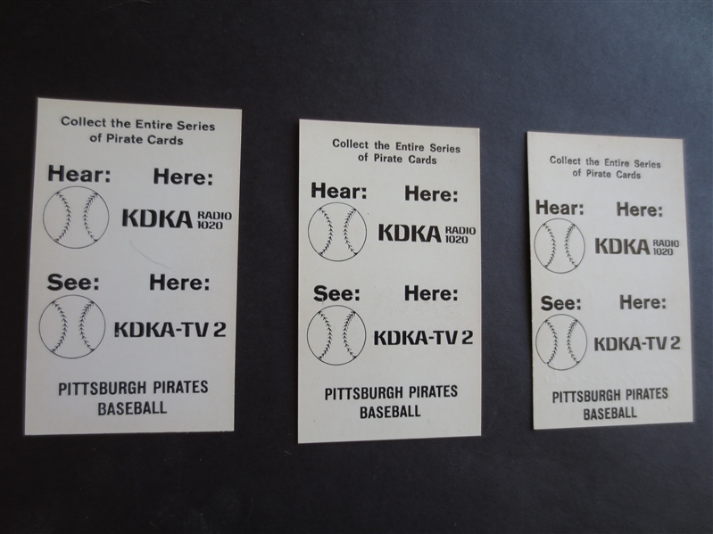 (3) 1968 KDKA Group Pittsburgh Pirates Baseball Cards of Stargell, Mazeroski, and Bunning in beautiful condition!