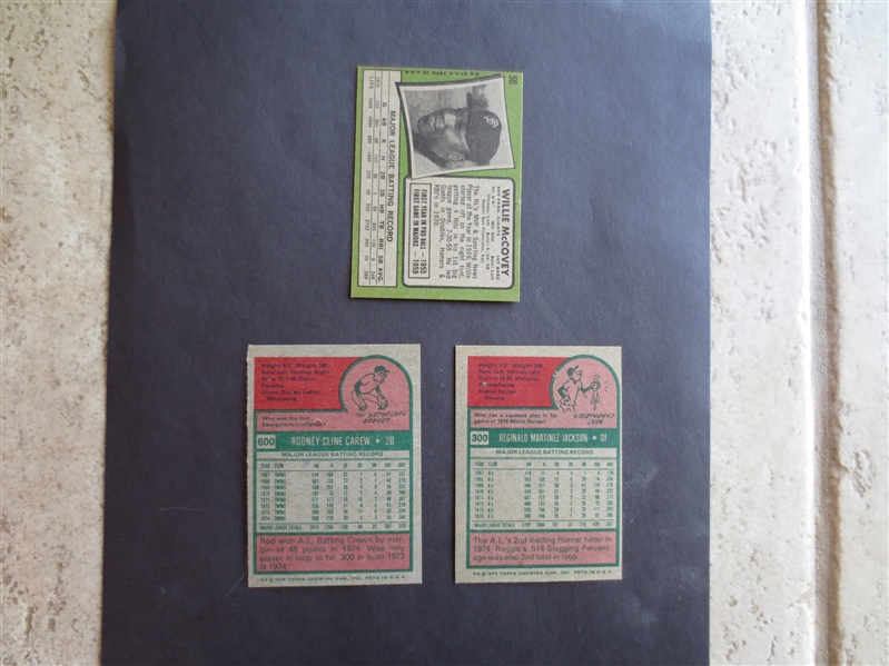 Three 1970's Hall of Famer Baseball Cards in Super Condition McCovey, Reggie, Carew  Send to PSA?