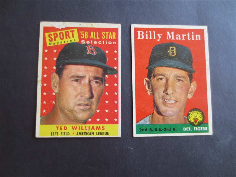 1958 Topps Ted Williams All Star #485 and Billy Martin #271 in affordable condition