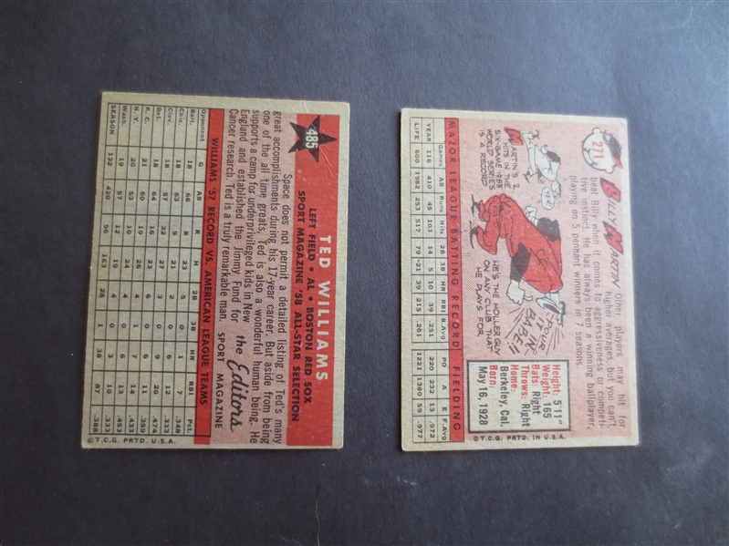 1958 Topps Ted Williams All Star #485 and Billy Martin #271 in affordable condition