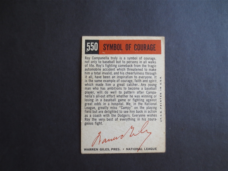 1959 Topps Roy Campanella Symbol of Courage Baseball Card #550 in affordable condition