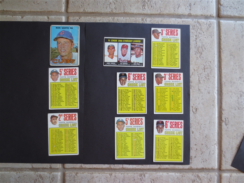 (9) 1967 Topps Baseball Cards including Mantle, Mays, and Clemente Checklists