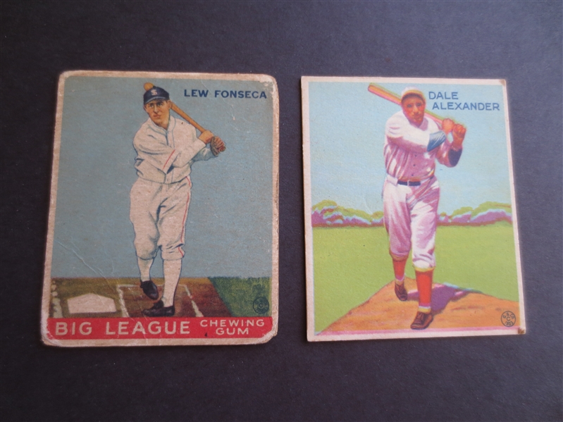 1933 Goudey Dale Alexander and 1933 Lew Fonseca baseball cards