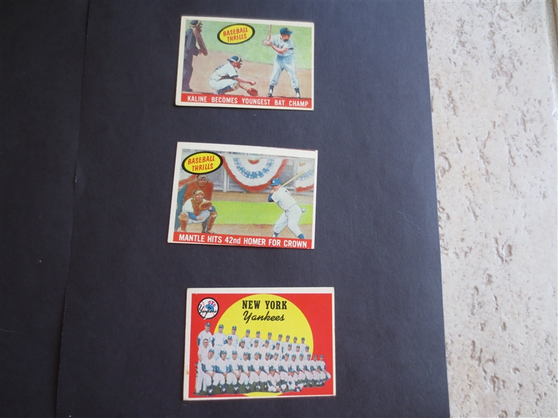 (3) 1959 Topps Baseball Cards including Mantle Hits 42nd in affordable condition