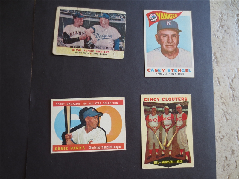 (4) 1958 and 1960 Topps Hall of Famer Baseball Cards in assorted Condition  Banks is the nicest!