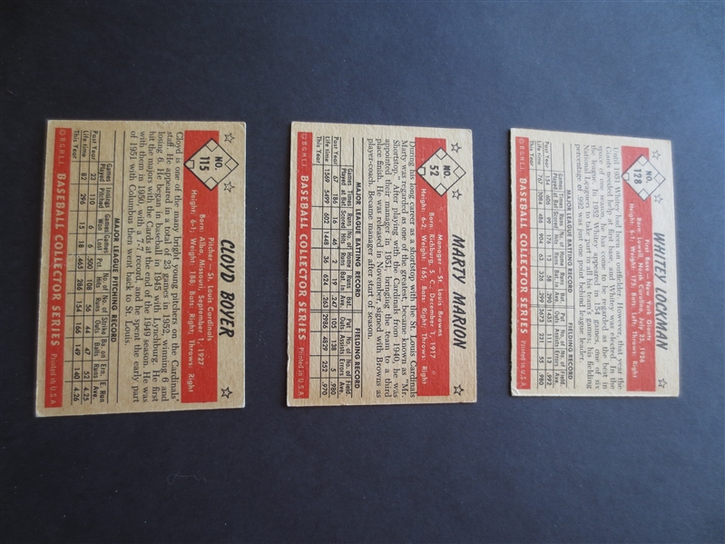 (3) 1953 Topps Bowman Color Baseball cards in affordable condition:  Marion, Lockman, Boyer