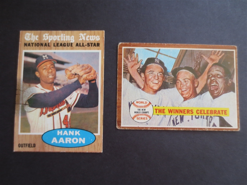 1962 Topps Hank Aaron Sporting News All Star plus Winners Celebrate baseball cards in affordable condition