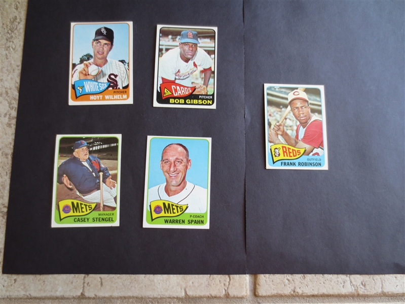(5) 1965 Topps Superstar Baseball Cards in Very Nice Condition:  F. Robinson, Stengel, Wilhelm, Gibson, and Spahn