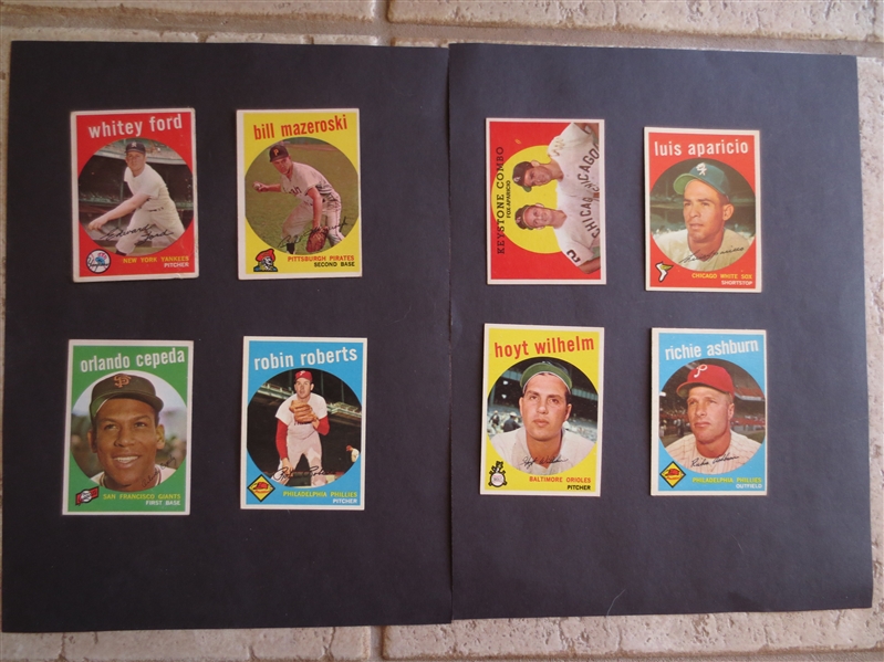 (8) 1959 Topps Baseball Cards Picturing Hall of Famers including Robin Roberts