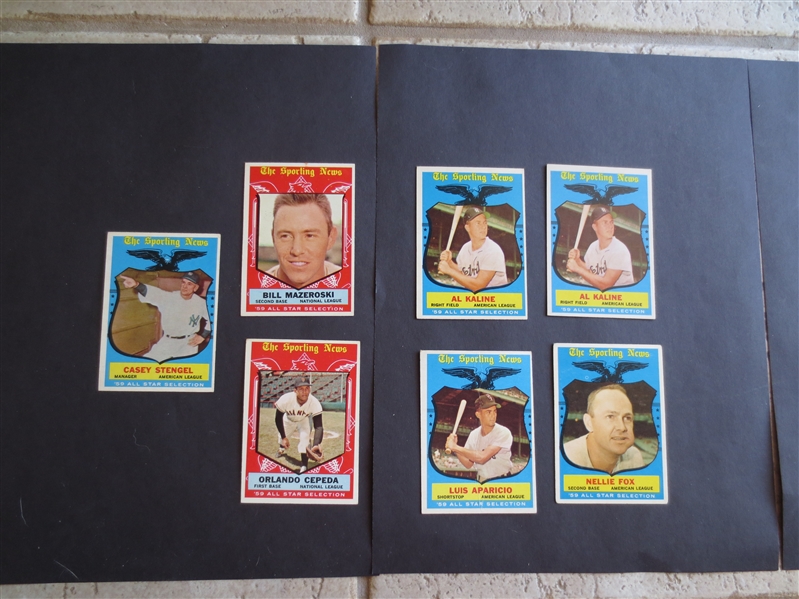 (7) 1959 Topps Sporting News All Stars Baseball Cards in nice condition