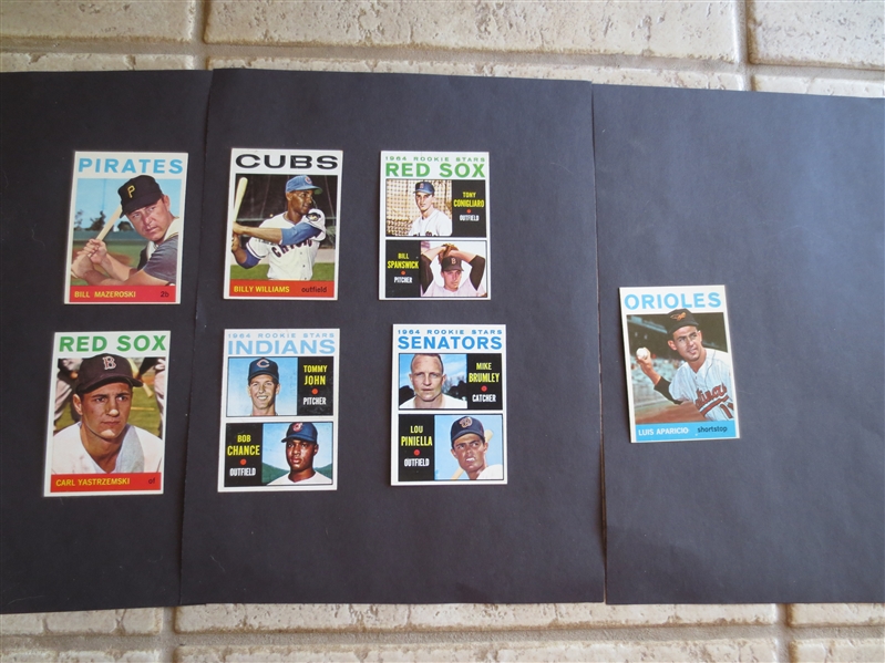 (7) 1964 Topps Superstar Baseball Cards in very nice condition including Tommy John rookie and Yaz and Maz