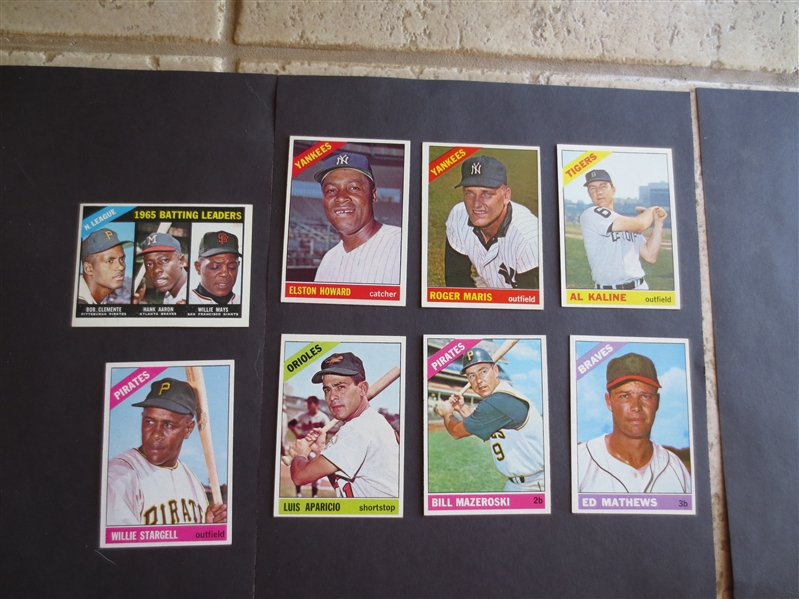 (8) 1966 Topps Superstar Baseball Cards in Great Shape including Maris, Kaline, Mathews, and more