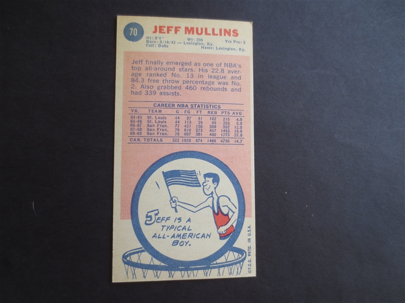 1969-70 Topps Jeff Mullins rookie basketball card in very nice condition