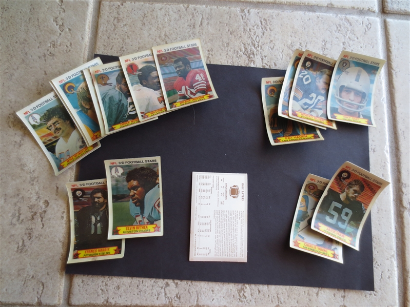 1970 Kellogg's 3D Gale Sayers in beautiful condition plus (15) 1980 3D Football cards in much lesser condition