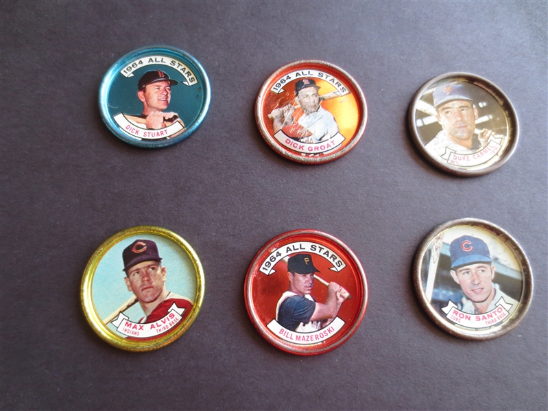 (6) 1964 Topps Coins including Santo, Groat All Star, and Mazeroski