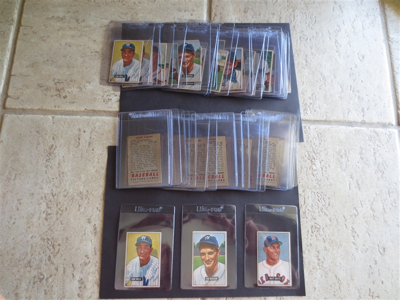 (50+) 1951 Bowman Baseball Cards in assorted condition----all commons a nd low numbers with numerous duplicates