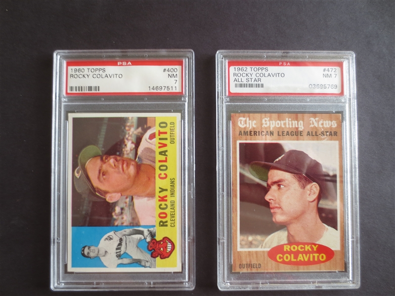 1960 Topps and 1962 Topps Rocky Colavito PSA 7 near mint baseball cards