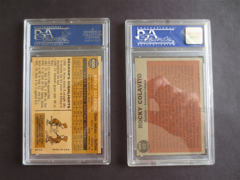 1960 Topps and 1962 Topps Rocky Colavito PSA 7 near mint baseball cards