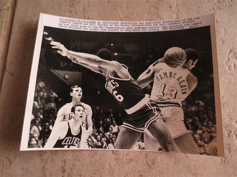 1969 U.P.I. Telephoto Bill Russell and Wilt Chamberlain Battle for a Rebound