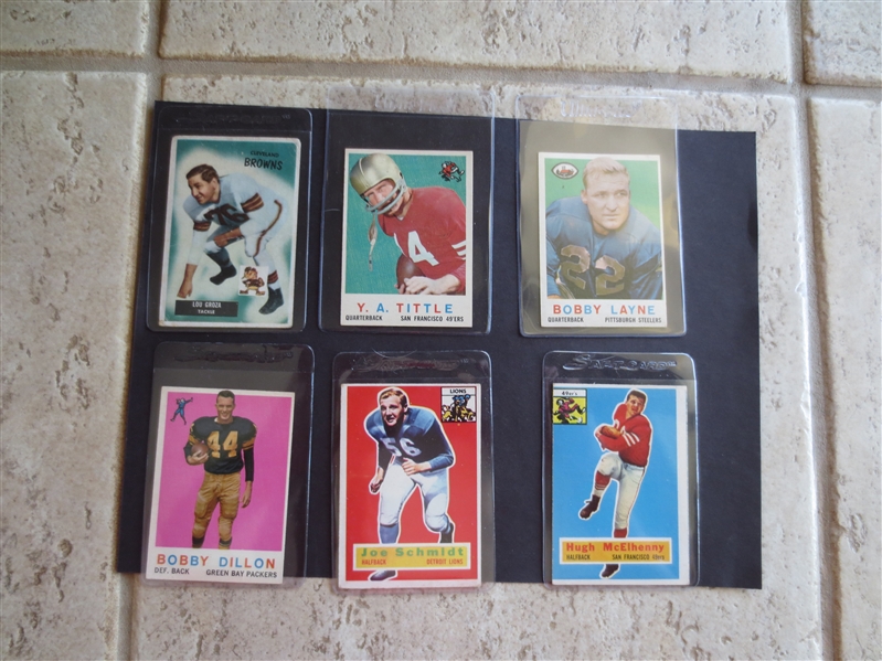 1955 Bowman Groza, 1956 Topps Schmidt Rookie & McElhenny, 1959 Topps Tittle, Layne, and Dillon