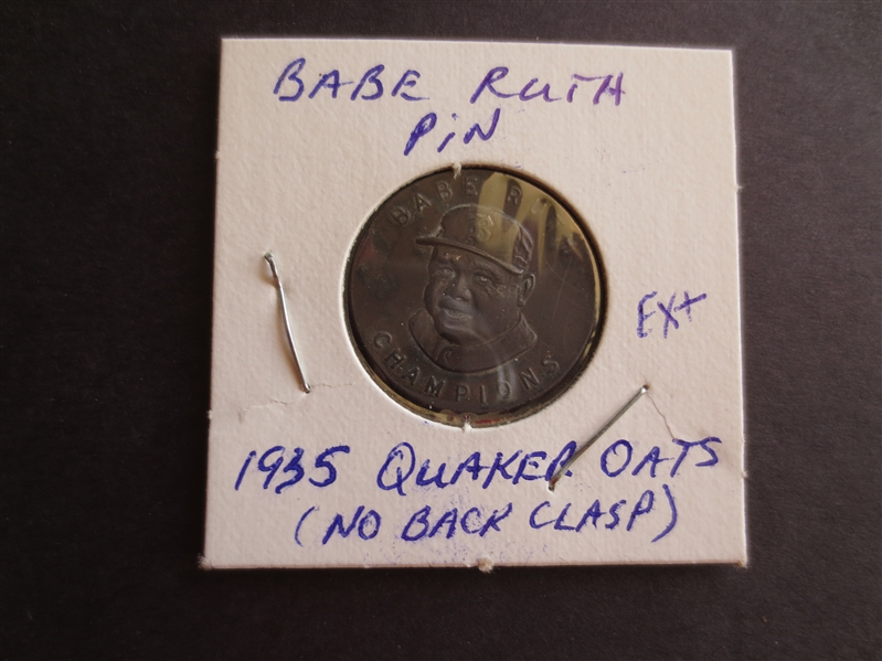1935 Quaker Oats Babe Ruth Pin with no back clasp in nice condition