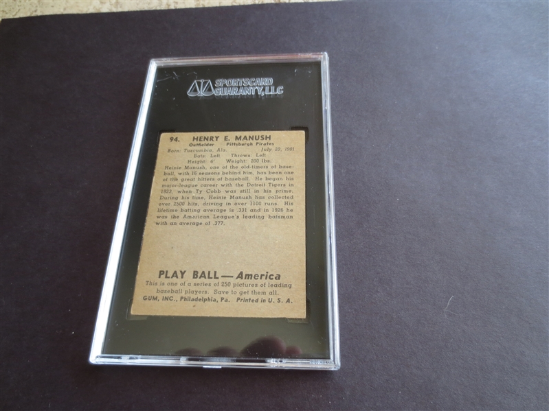 1939 Playball Henry Manush SGC 55 vg-ex+ baseball card #94 Hall of Famer