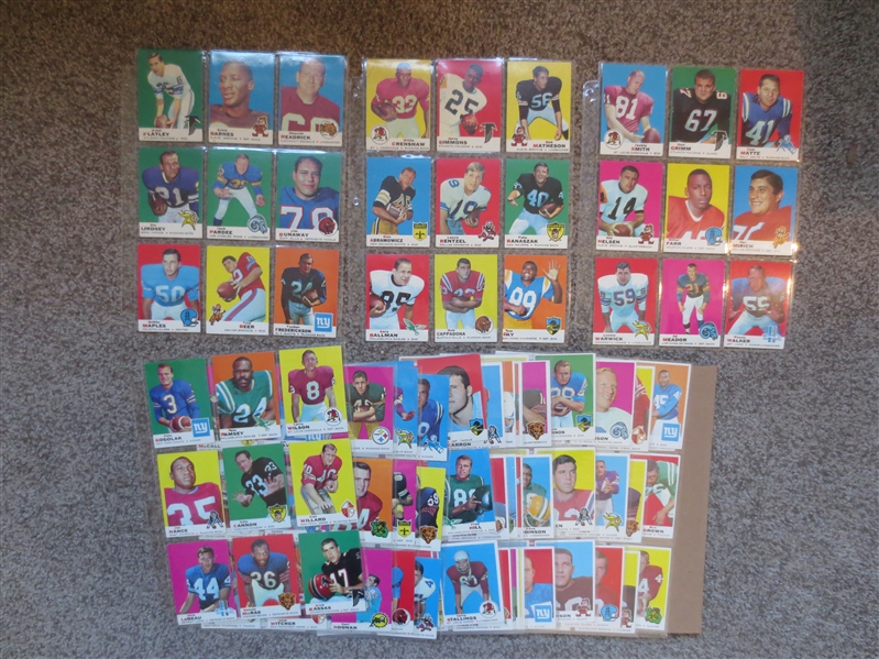 (150) 1969 Topps Football Cards with Superstars in overall ex-mt condition