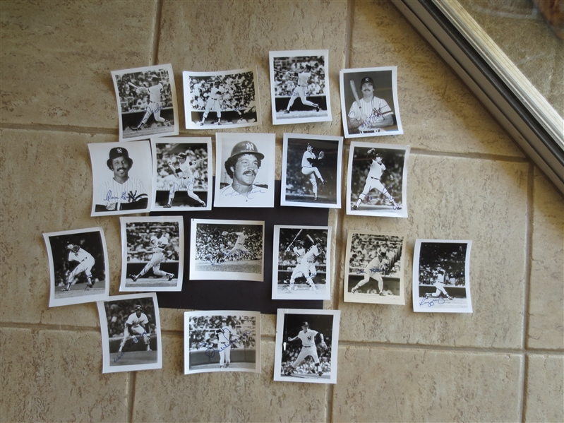 (18) Autographed NY Yankees Photos including Reggie Jackson, Mattingley, Pinella, Niekro, and Guidry