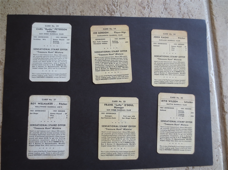 (6) 1952 Mother's Cookies----All RARE but in rough condition