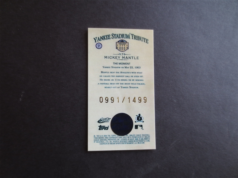 2008 Allen & Ginter Mickey Mantle Yankee Stadium Tribute Baseball Card 
