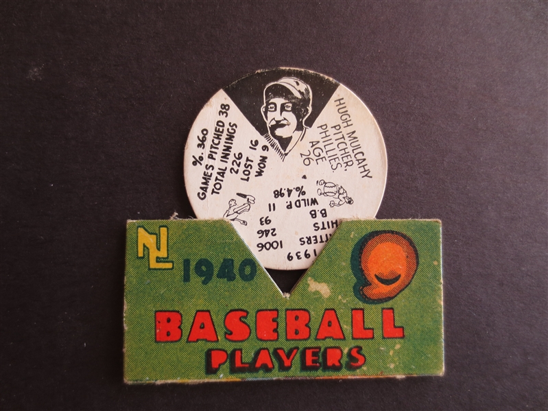 1940 Milkes Co. Hugh Mulcahy and Earle Brucker Batter-Up Card/Disk   RARE!