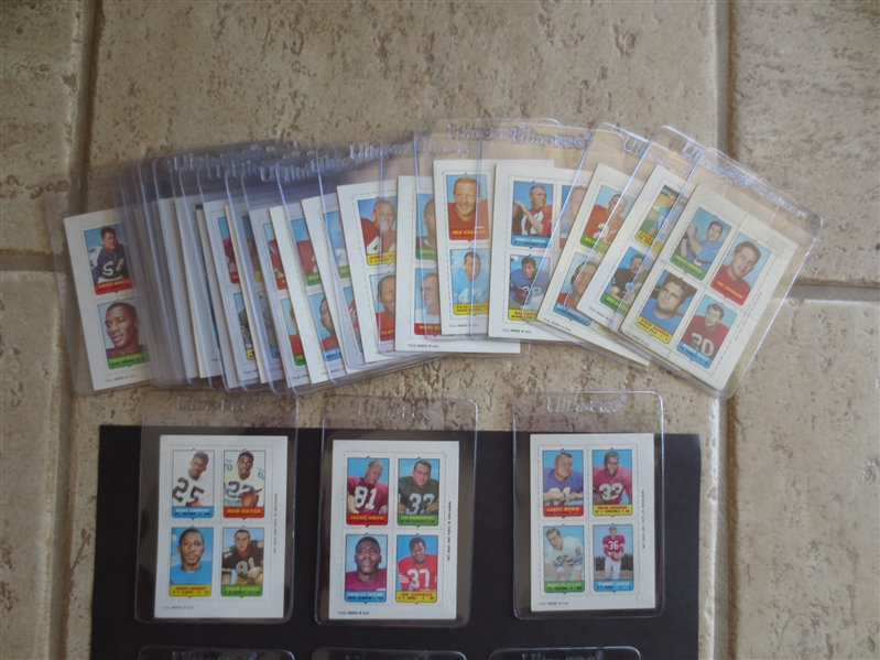 (28) 1969 Topps Four in Ones Football Cards with Superstars plus Booklets with stamps pasted inside