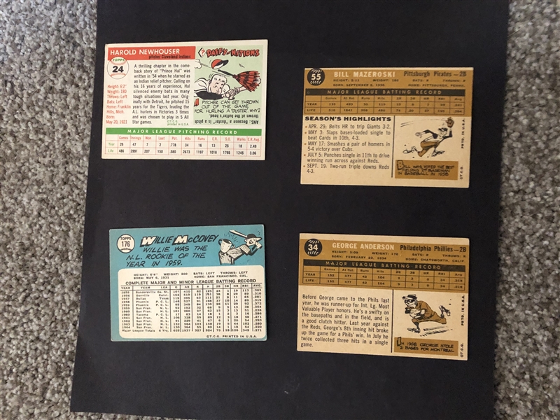 (4) 1955-65 Topps Hall of Famer Baseball Cards: Newhouser, Maz, Sparky, and Willie McCovey